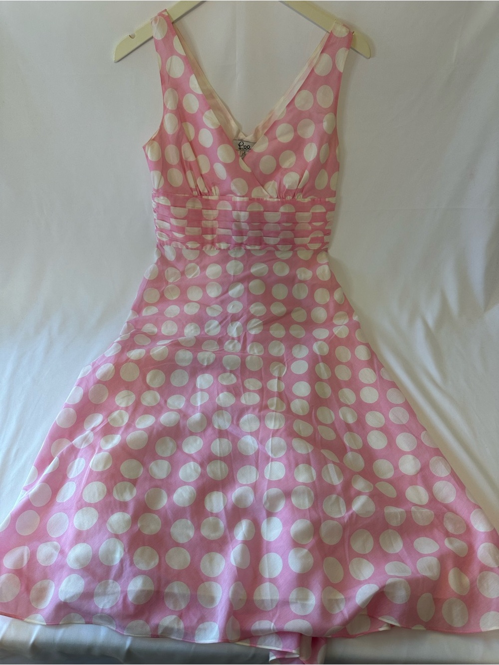 Lilly Pulitzer Pink/White Polka Dot Fit & Flare V-Neck Satin Dress Size 6
